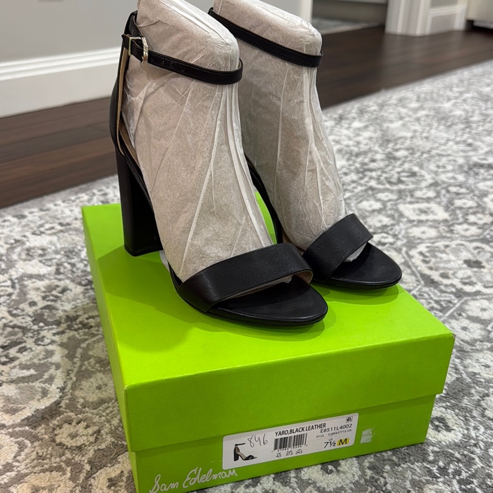 Sam Edelman Black Leather Block Heel Sandals - Women's